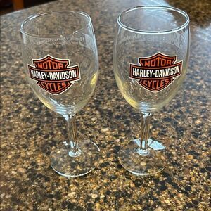 NEW Harley-Davidson Orange and Clear Wine Glass Pair